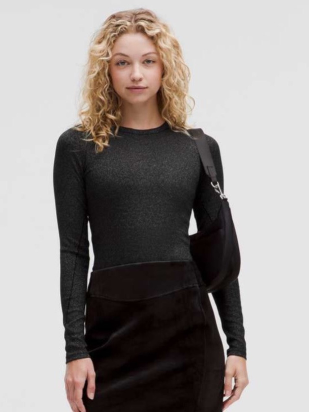 Lululemon Hold Tight Long Sleeve Sparkle Black Silver Stretch Soft Top